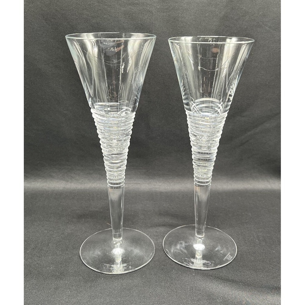 A pair (2) Jasper Conran Stuart Crystal STRATA pattern crystal champagne flutes